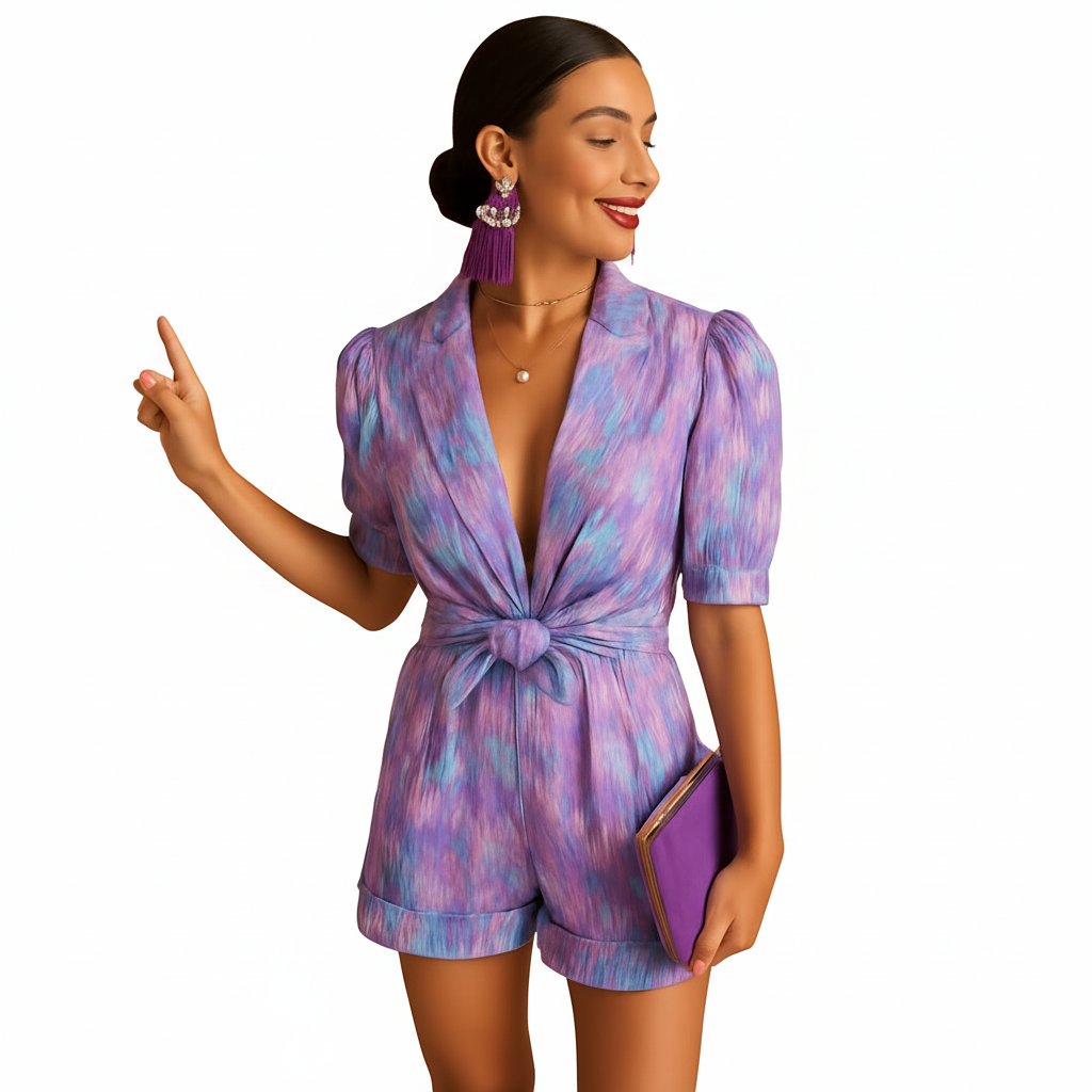 Women’s belted short jumpsuit with lightweight fabric