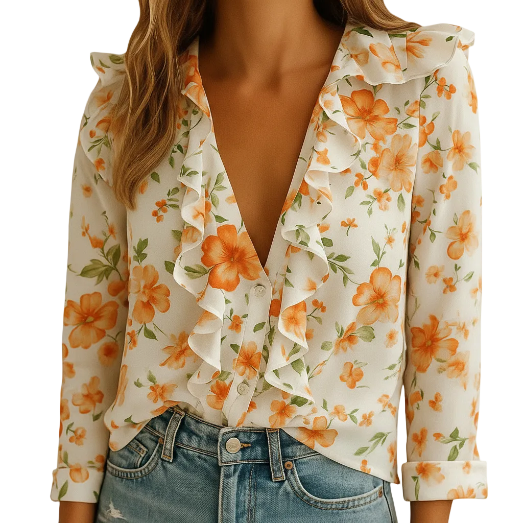 Women’s butterfly print long-sleeve blouse front view