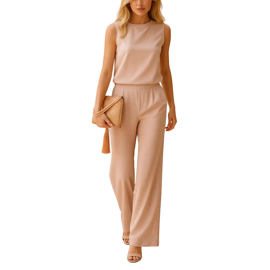 Women’s elegant wide-leg jumpsuit with round neckline