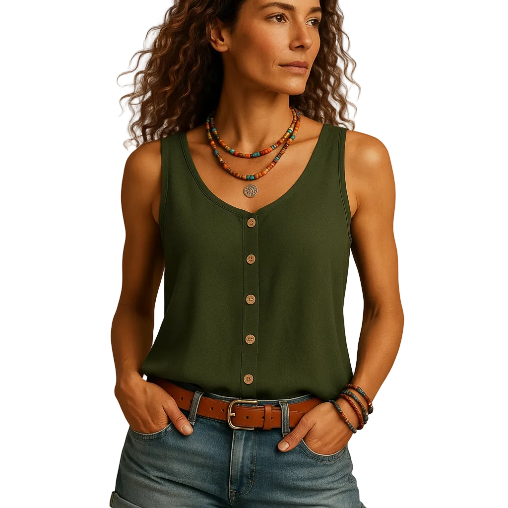 Women’s sleeveless V-neck summer top with pockets