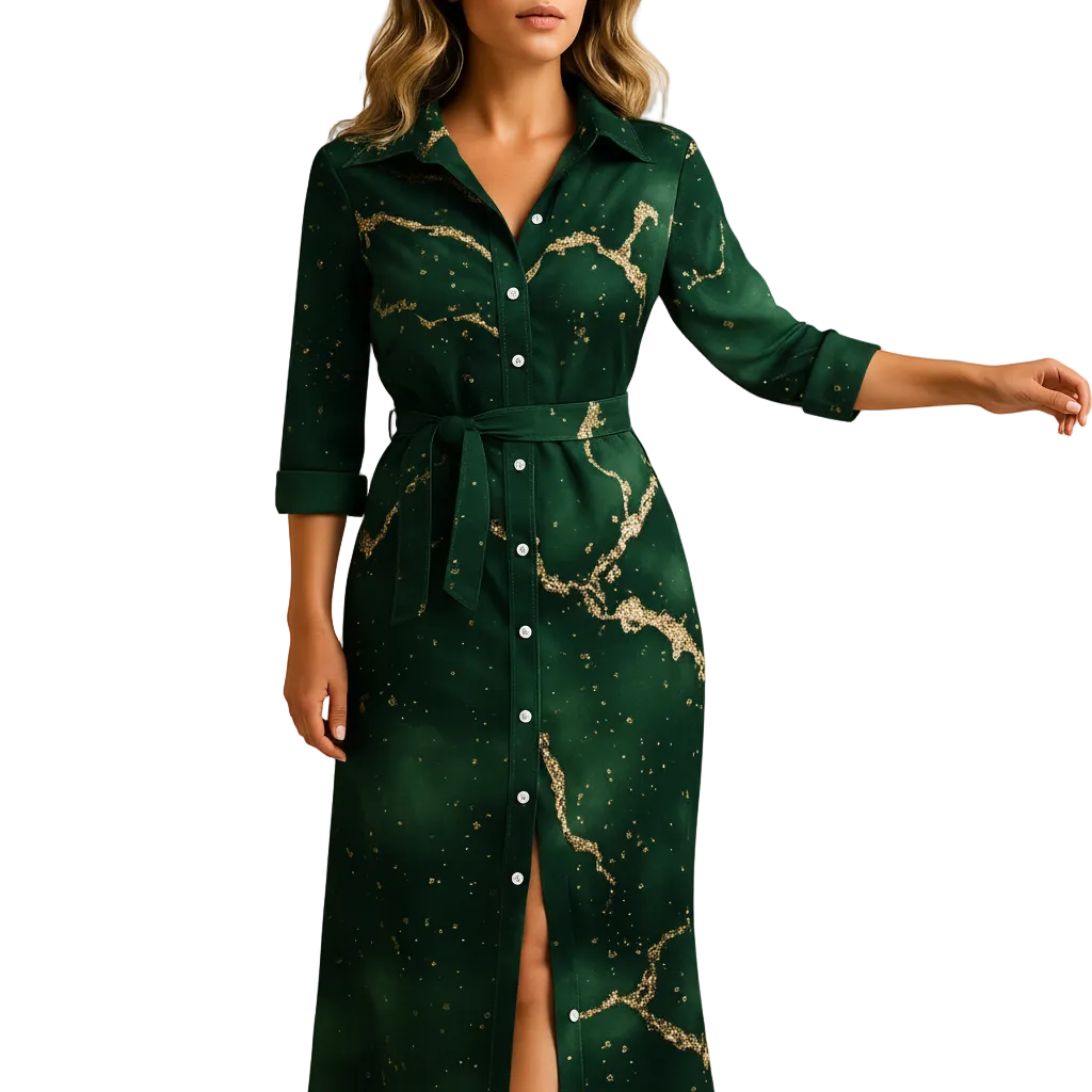 Women’s elegant V-neck midi dress back view