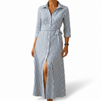 Women’s V-neck midi dress with front slit front view