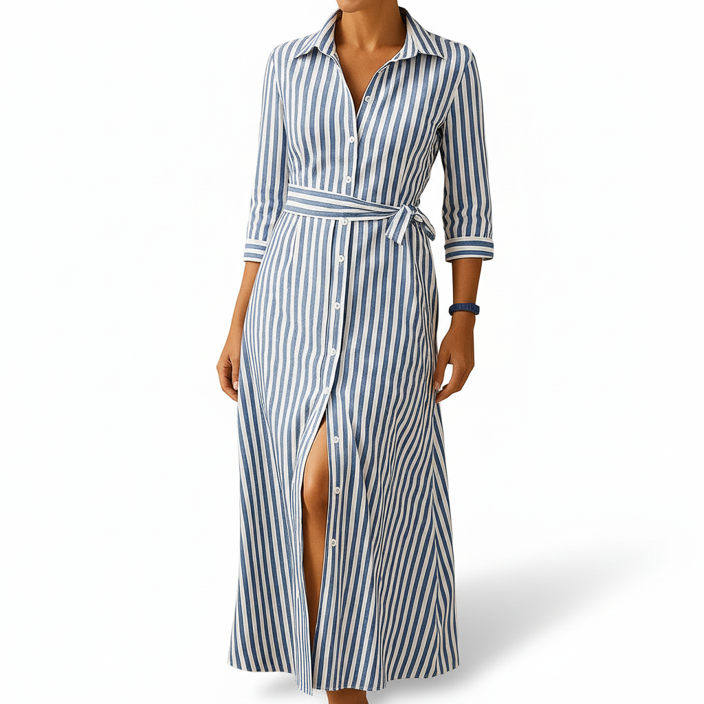 Women’s V-neck midi dress with front slit front view