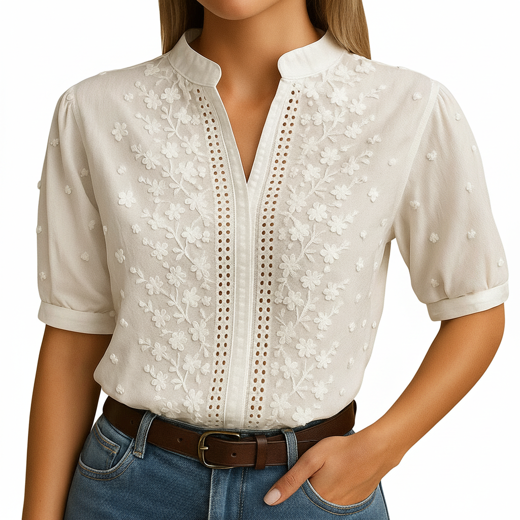 Women’s white blouse back view with classic collar