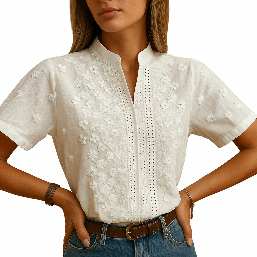 Women’s white long-sleeve blouse side profile
